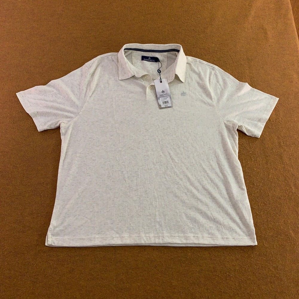 Rainforest Mens XL White Textured Slub Short Sleeve Polo Shirt NWT